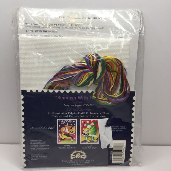 DMC US Postage Stamp Collection Cross Stitch Kit Reindeer With Flute 7.25"x5.25" - Picture 5 of 6